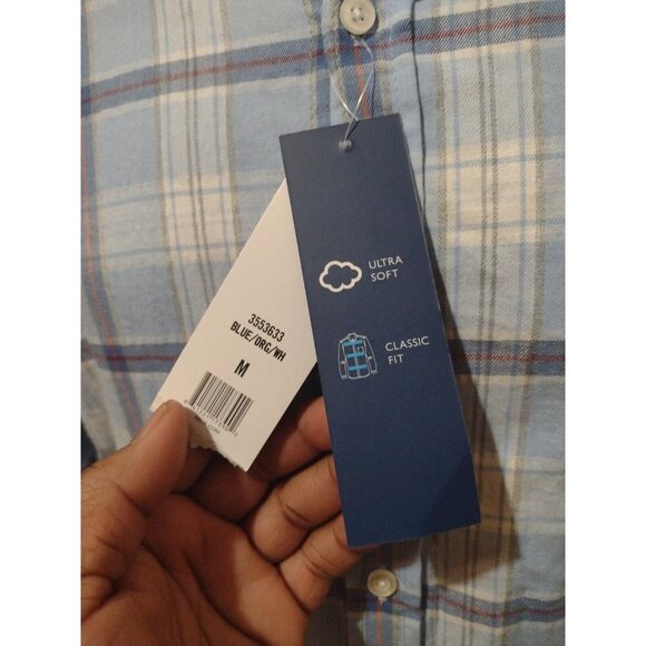 NEW NWT Men's Saddlebred Comfort Flex Classic Fit Button Shirt Blue Plaid Medium - Picture 3 of 11